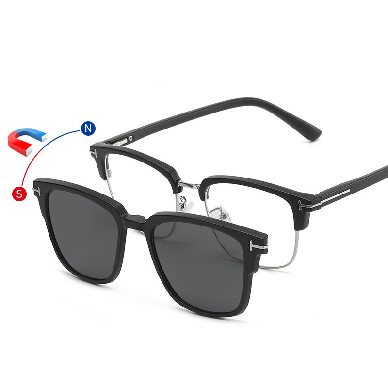 Armação de óculos masculino feminino com 5 pçs clipe em óculos de sol polarizados óculos magnéticos masculino uv400 2373