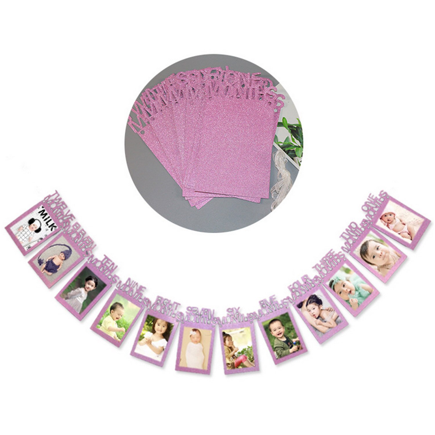 Eerste Verjaardag Decoratie 1 Tot 12 Maanden Maandelijkse Papier Foto Foto Bunting Garland Banner Voor 1 Jaar Oude Viering: B