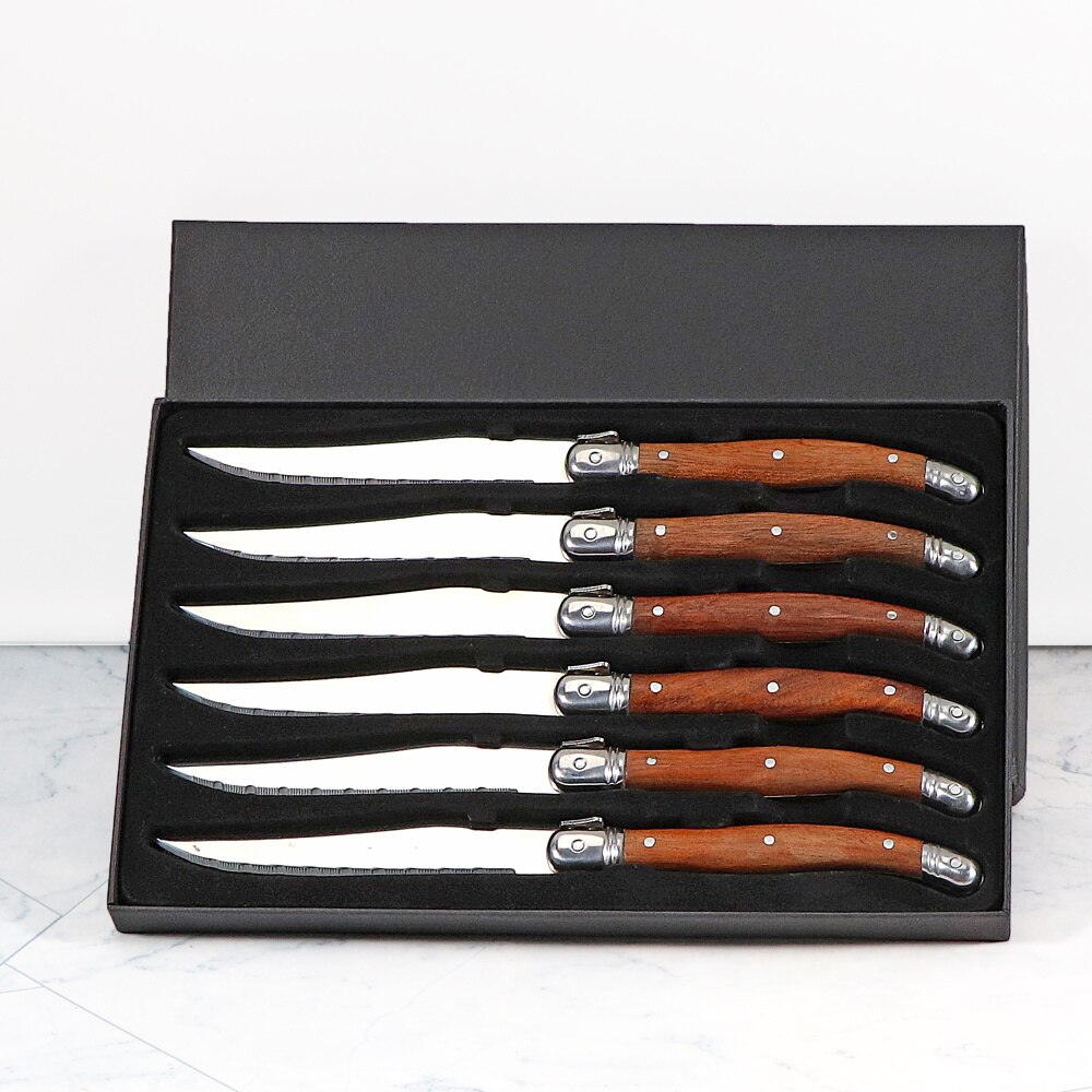 Jaswehome Laguiole 6pcs Luxury Steak Knife Set Stainless Steel Flatware with Box Ergonomic Handle Dinner Knives
