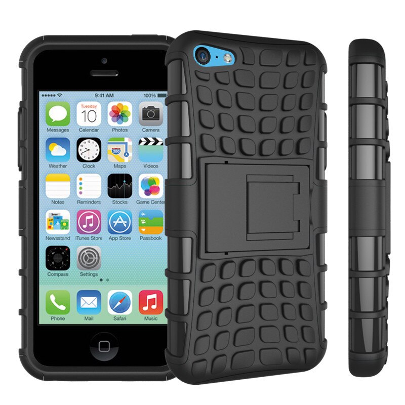 Achterkant hoesje voor apple iphone 5c telefoonhoesje 2 in 1 dubbele laag kickstand heavy duty armor schokbestendig hybride siliconen hoesje