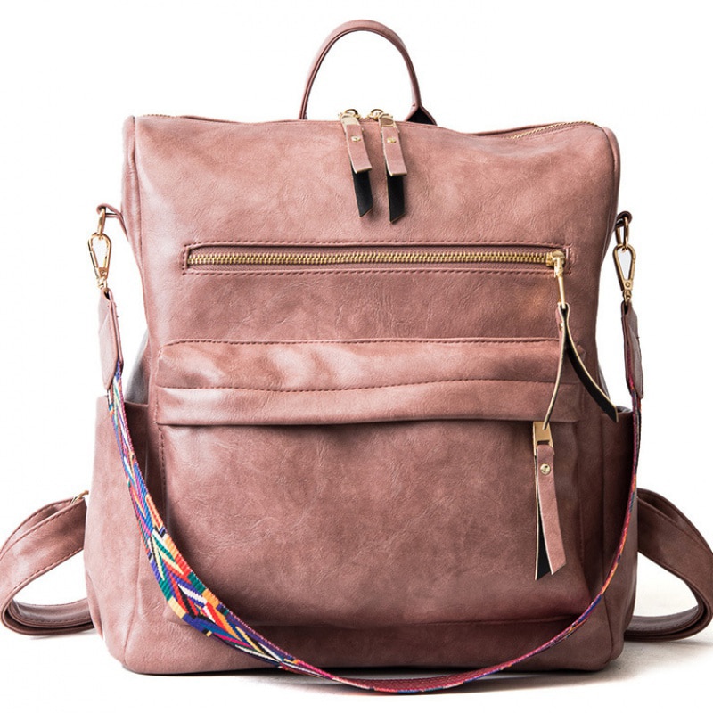 Retro grote rugzak voor dames pu leren rugzak dames knapzak reisrugzakken schouder schooltassen mochila rugzak: Roze