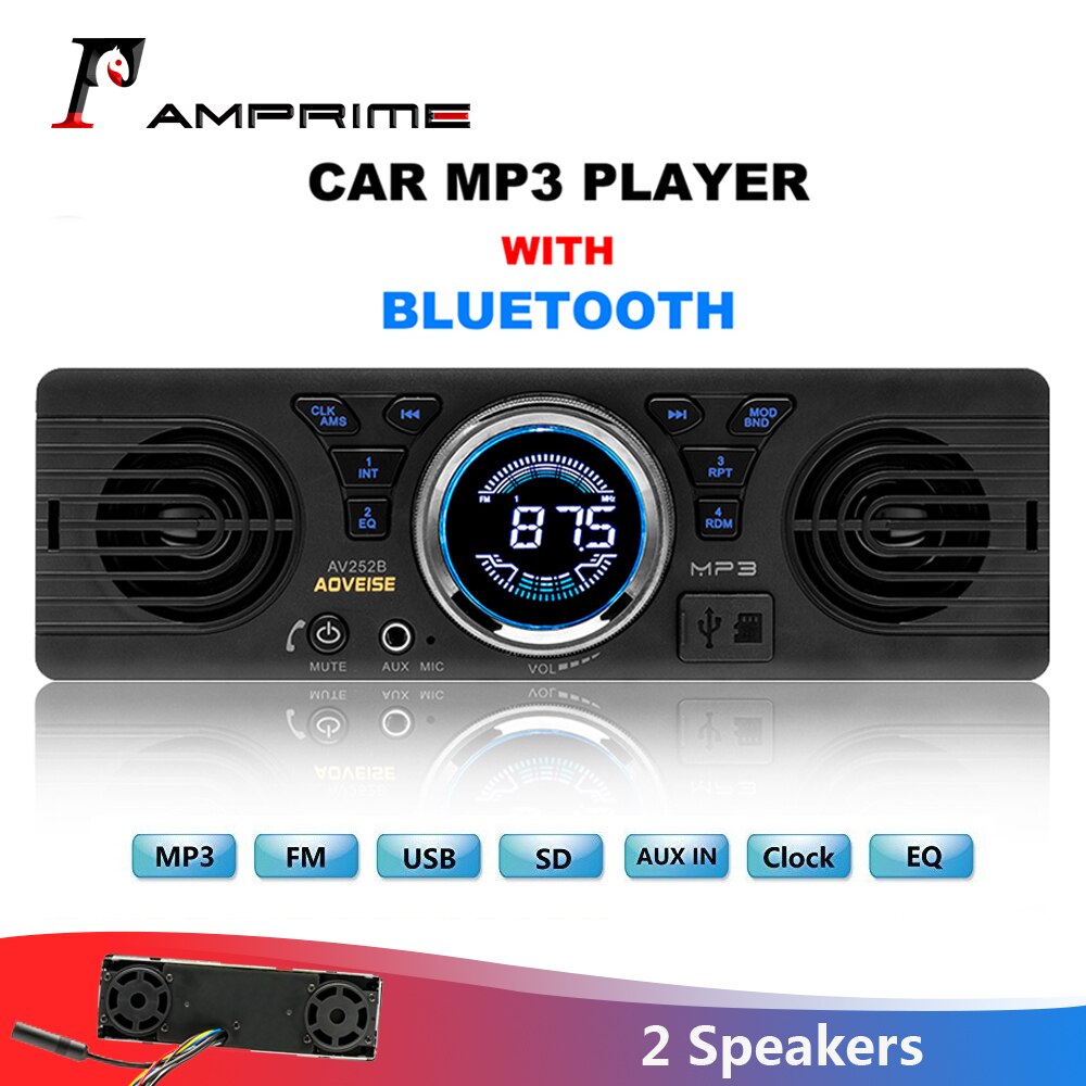 Amprime Autoradio AV252B Universele 1 Din In-Dash MP3 Audio Speler Ingebouwde Luidspreker Stereo Fm Ondersteuning bluetooth Aux Usb/Tf Card
