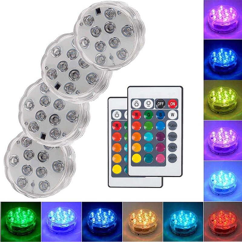 Lámpara sumergible de luz subacuática con Control remoto, decoración con batería, multifunción, a todo Color, sumergible, resistente al agua