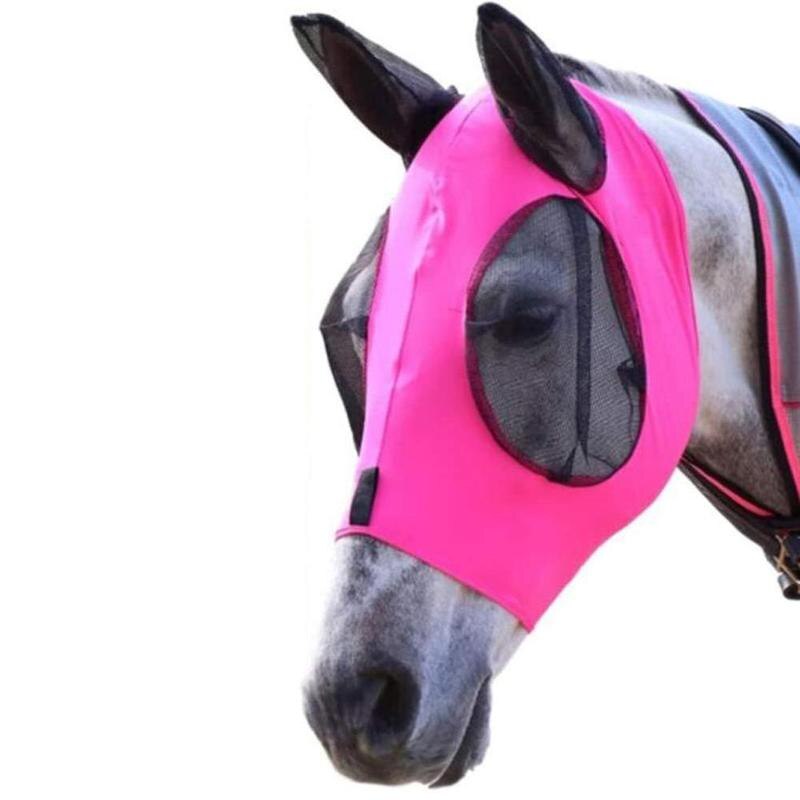 1pc anti-fly mesh heste maske hest maske stretch bug øje hest fly maske med tildækkede ører hest fly maske lang næse med ører: Rød
