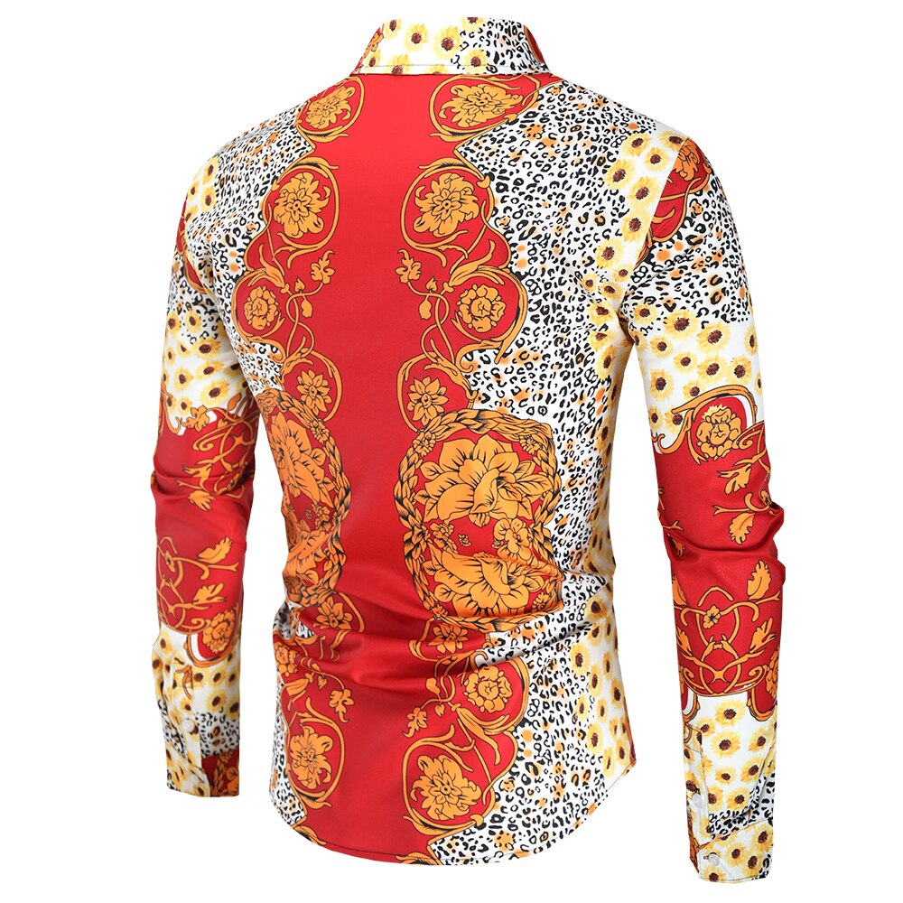 Royal print rød skjorte mænd luksus afslappet camisas hombre manga larga business formelle slanke herre kjole skjorter