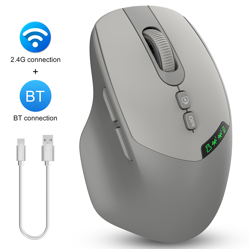Ratón silencioso inalámbrico con pantalla multifunción, conexión inalámbrica de modo Dual Bluetooth ajustable APAYADO DPI para juegos: Negro