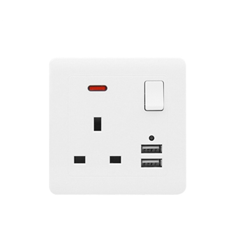 UK standard wall power socket Double usb British socket Switch control 2.1A Wall Charger Adapter Plug Socket: white