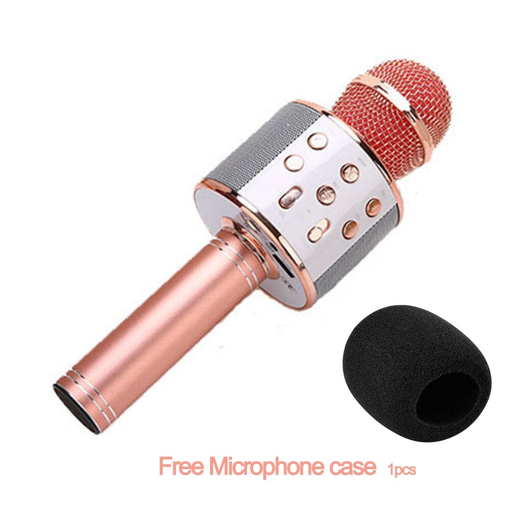 WS858 Portable Bluetooth Karaoke Microphone Wireless Speaker Home KTVHandheld Microphone Free Microphone caseClean: rose gold