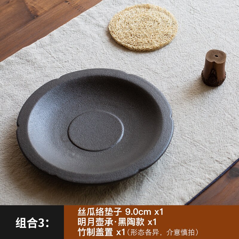 Japanse Absorberende Loofah Spons Pot Coaster Paars Zand Pot Kung Fu Theeceremonie Thee Set Accessoires Rotan Pot Dienblad Thee mat: set 3