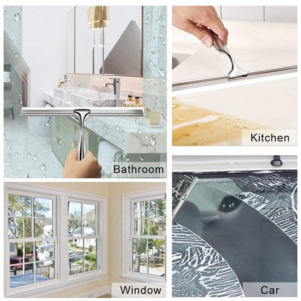 Stainless Steel Window Glass Wiper Cleaner Squeegee Shower Bathroom Mirror Brush