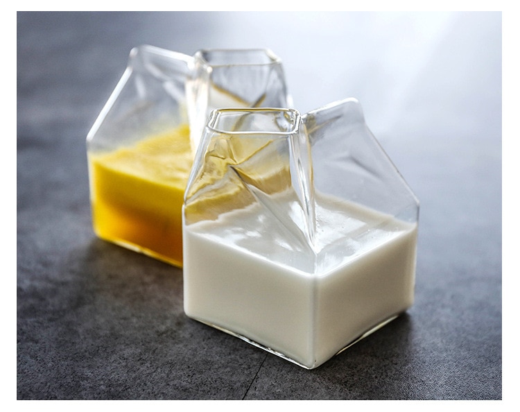 factory direct 350ml square glass milk carton cup milk container