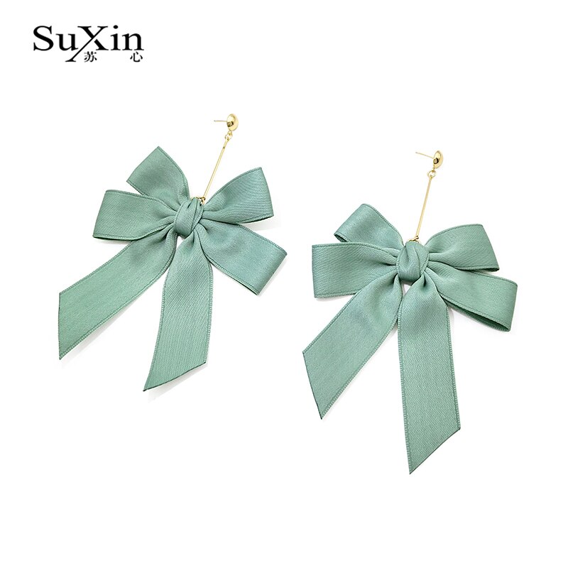 SuXin boucles d'oreilles simple papillon noeud tempérament boucles d'oreilles pour les femmes long ruban pendentif boucles d'oreilles bijoux: C3330-green