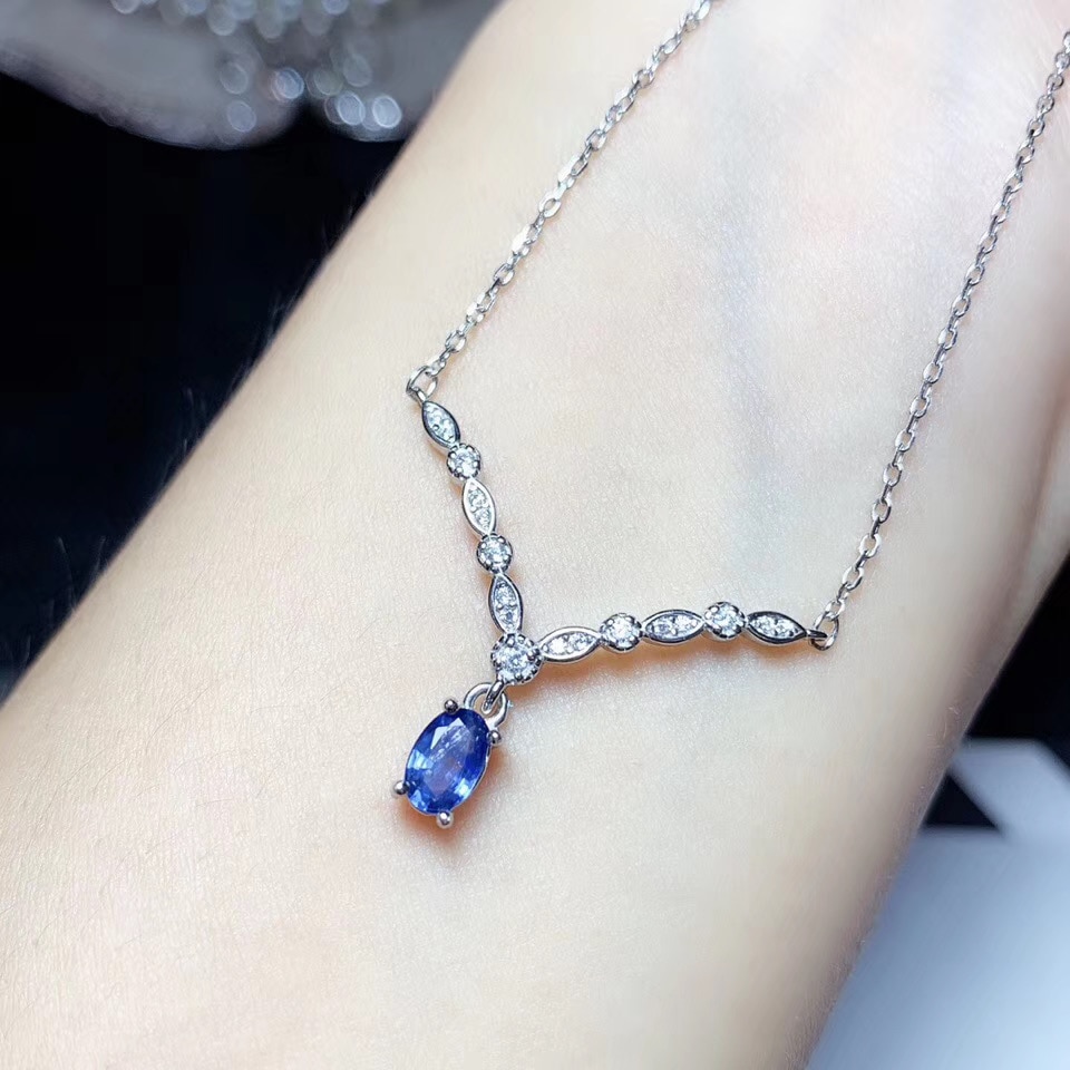KJJEAXCMY boutique jewelry 925 sterling silver inlaid Natural sapphire Women's pendant necklace supports detection popular