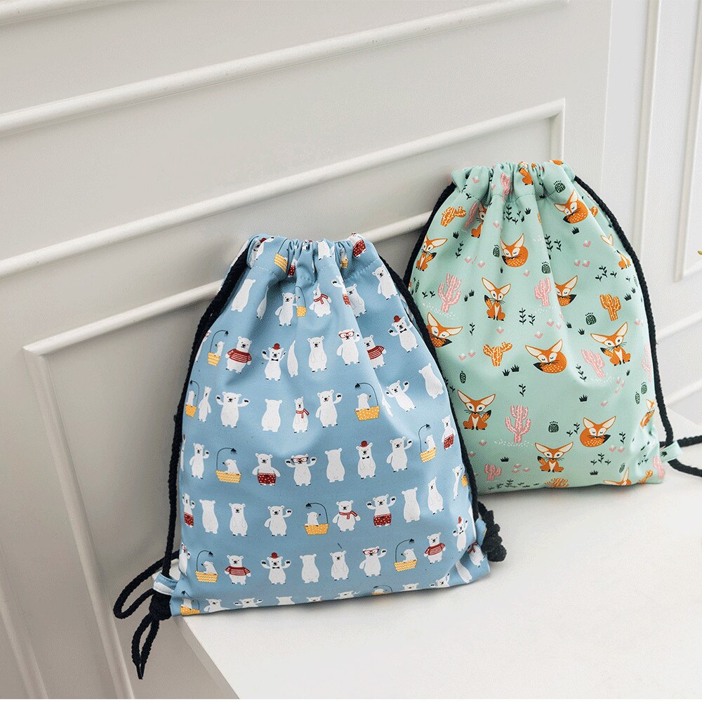 Dames kleine canvas rugzak met trekkoord, waterdichte schouderband, tassen voor meisjes, witte beer, blauwe polyester rugzak met koord