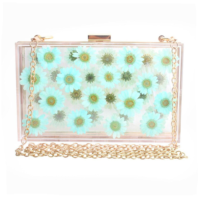 Women Acrylic Sunflower Printed Clear Purse Transparent Crossbody Bag Through Handbags Evening Clutch Events Approved: Green Chain