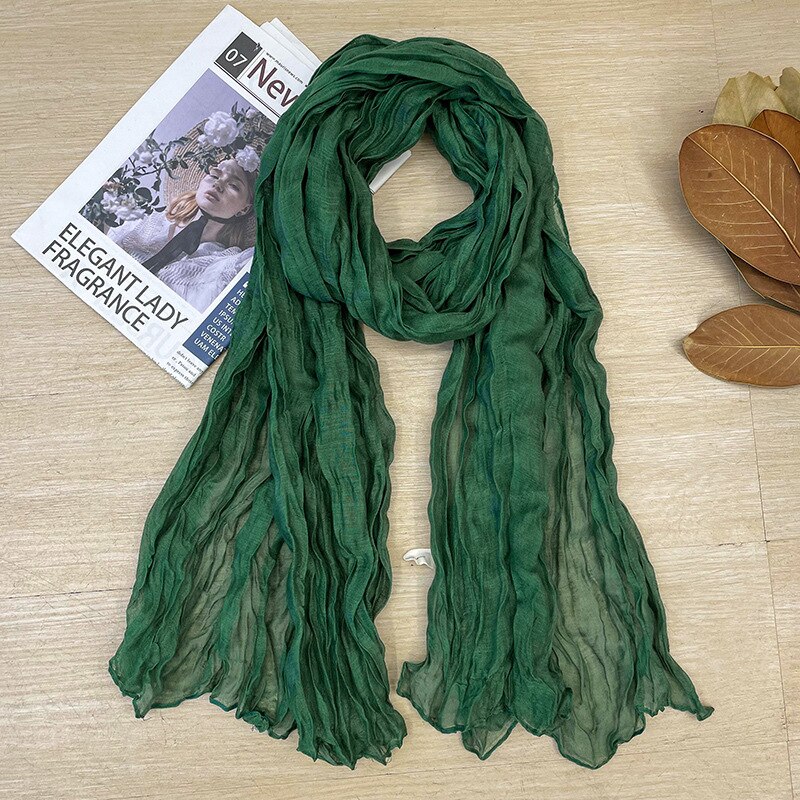 Écharpe plissée rétro en coton et lin de couleur unie pour femme, châle Long de chambre à coucher, pour bureau, printemps et automne: 10