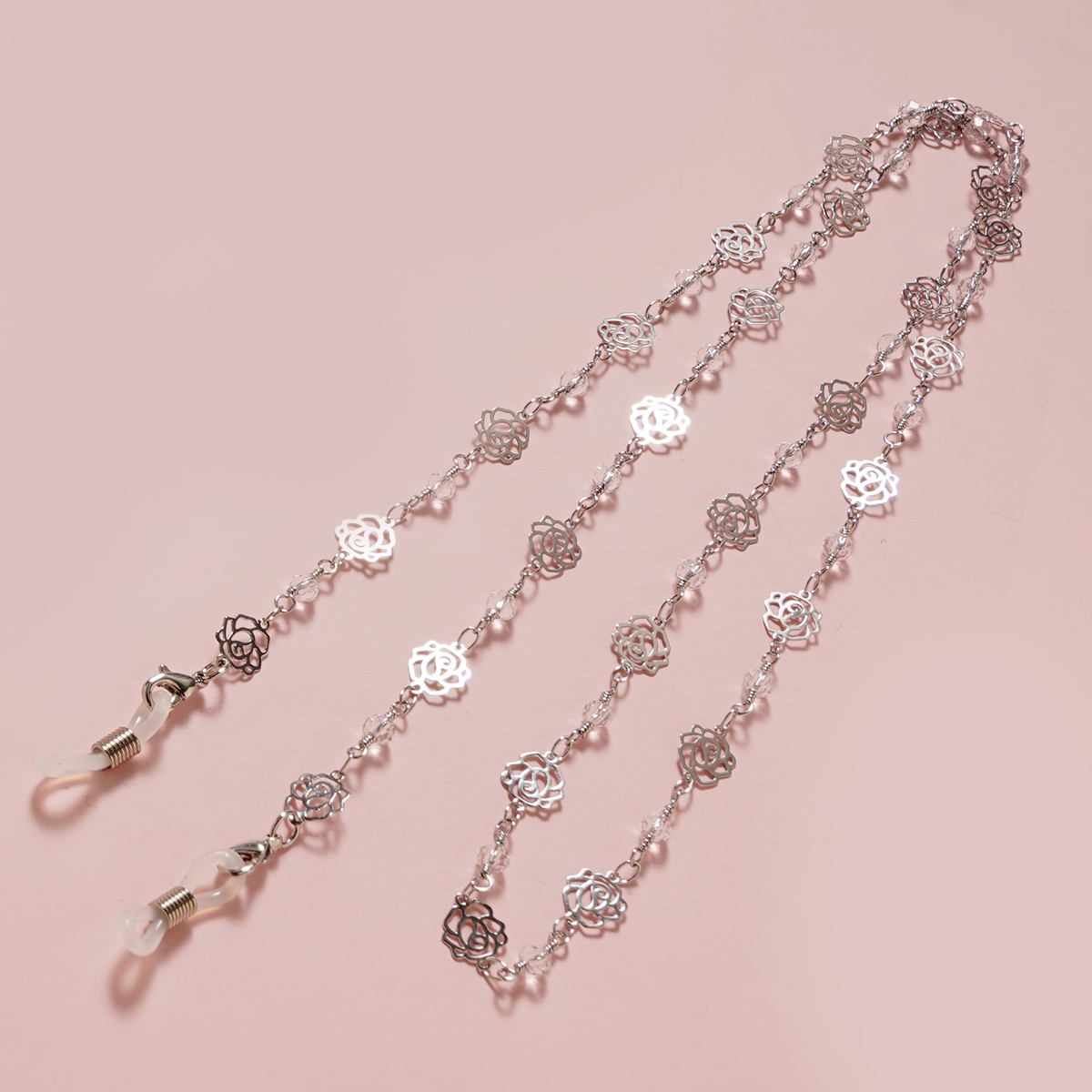 Mode Rozen Masker Kettingen Bril Ketting Voor Vrouwen Retro Metalen Zonnebril Lanyards Brillen Koord Houder Nekriem: Zilver