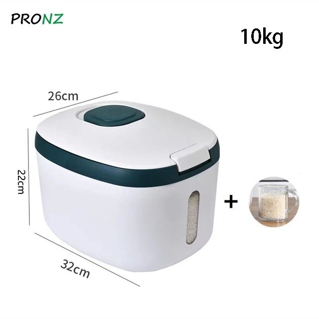 5KG/10KG/15KG Kitchen Container Bucket Insect-Proof Moisture-Proof Rice Box Grain Sealed Jar Storage Pet Dog Food Store Box: Green--10kg