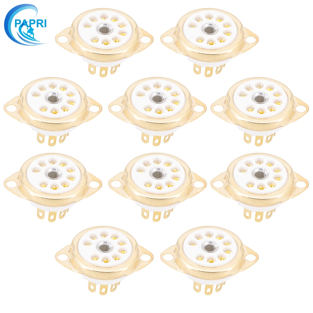 PAPRI 10PCS Ceramic B9A Gold Plated 9Pin Vacuum Tube Socket Panel Chassis Mount for ECC81 ECC82 ECC83 EL84 6922 Etc Vacuum Tube: GZC9-C-G