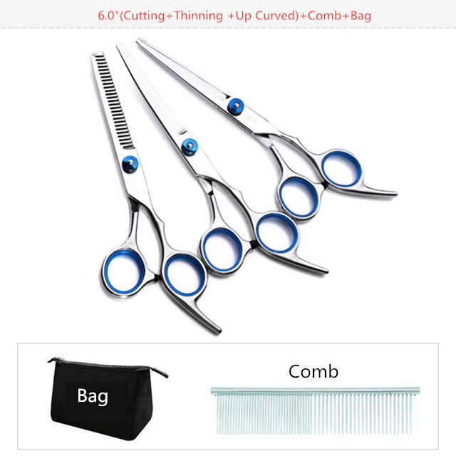 6 Inch Hund Pflege Schere Set Pet Haar Trimmen Werkzeug Edelstahl Gekrümmte Schere Katze Hund Haar Schneiden Schere: 3Pcs-01