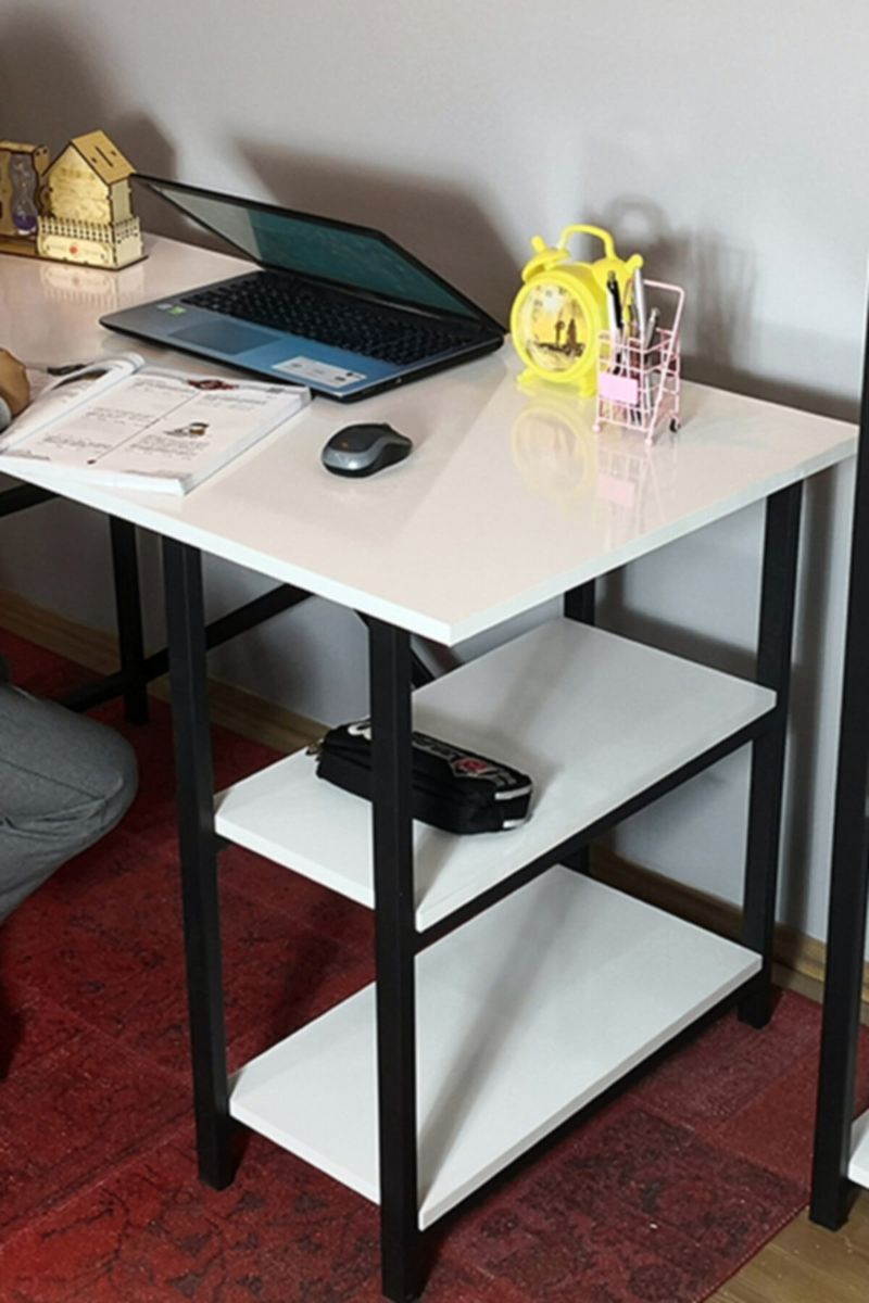 Desk Metal Computer Laptop Desk 2 Shelves Working Office Desk White DC2020