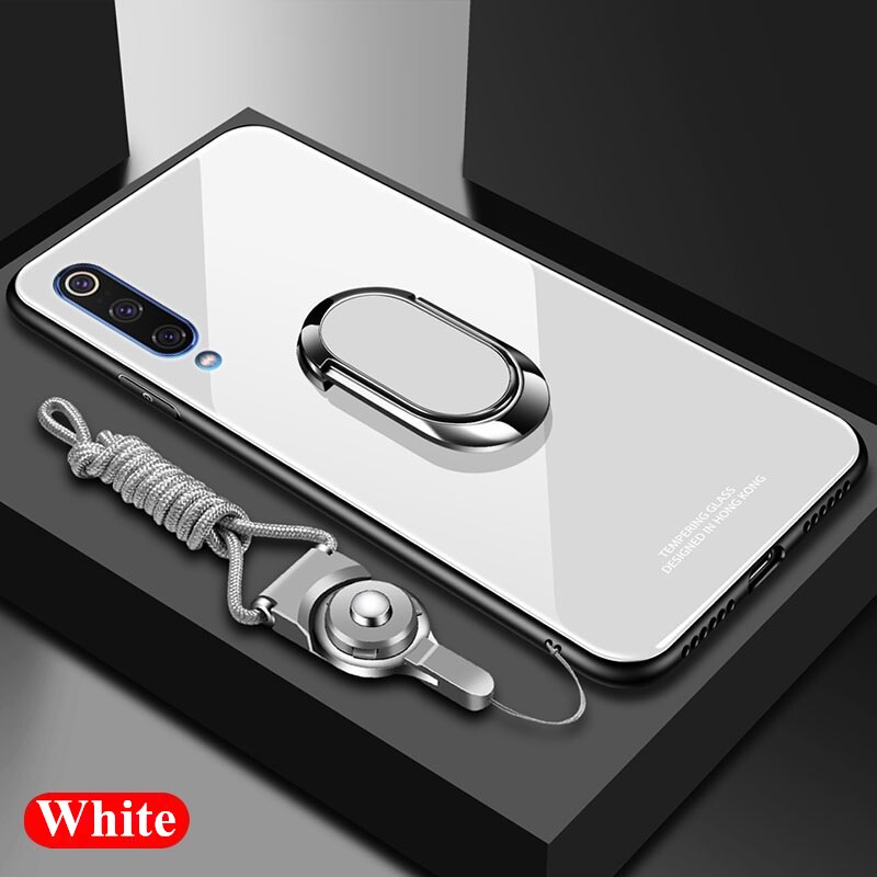 Glass Phone Case for Samsung Galaxy A50 A70 Luxury Tempered Glass Mirror Magnet Ring Back Cover Cases For Samsung A30 A50 Fundas: For Galaxy A50 / White