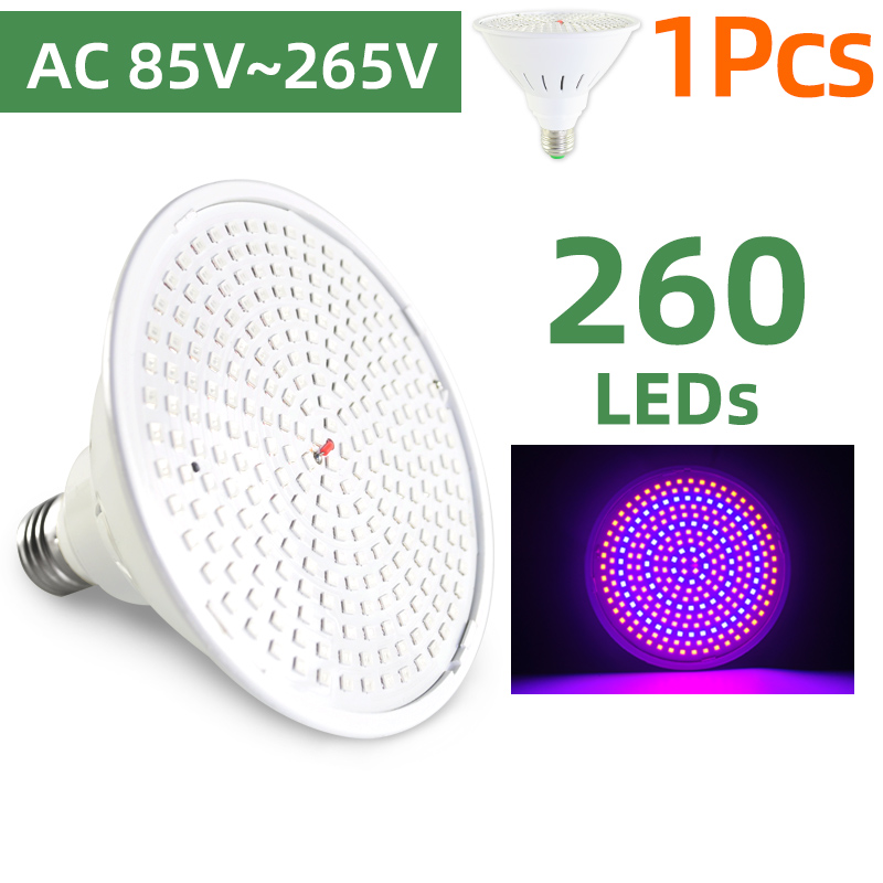 Kps Led Grow Light E27 Lampada Led Grow Lamp Volledige Spectrum 4W 30W 50W 80W Indoor plant Lamp Ir Uv Bloeiende Hydrocultuur: 1pc GrowLight 260LED / 110-240V