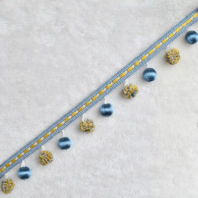 3 meter/lot europeisk stil rayon spets tofs frans boll gardin soffa duk tillbehör pom spets trim gör det själv dekoration: B djupblå