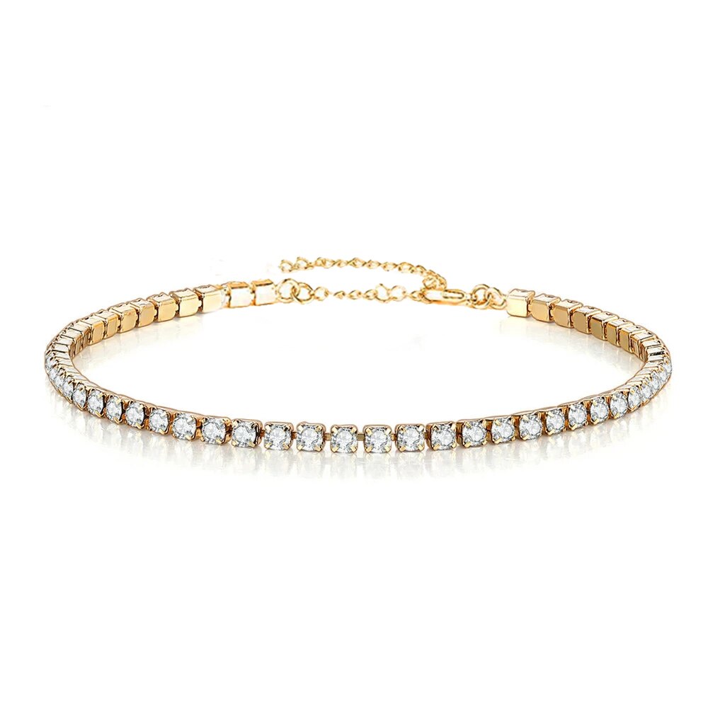 Pulseras minimalistas de tenis de cristal de acero inoxidable para mujer y niña, pulsera de cadena de cristal de diamantes de imitación Simple, joyería de: Color dorado
