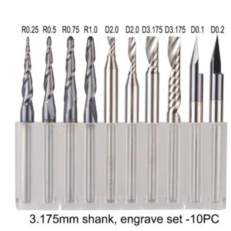 -CNC Solid Carbide Engraving Bits Milling Cutter Woodwork Set 3.175Mm Shank Router Bits for Carving Wood Tools
