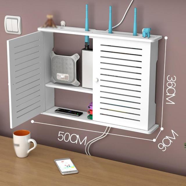 Storage Box Wireless Wifi Router Wall Hanging Plug Board Bracket Cable Organizer Livingroom Wood PVC Panel Shelf DIY Home Decor: Pink