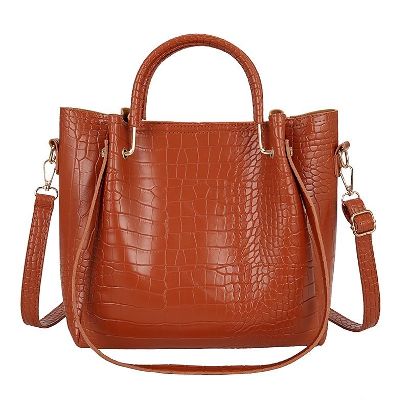 Steen Patroon Pu Lederen Emmer Tassen Voor Vrouwen Retro Toevallige Schouder Tas Dame Handtassen Sac Een belangrijkste: Chocolate color