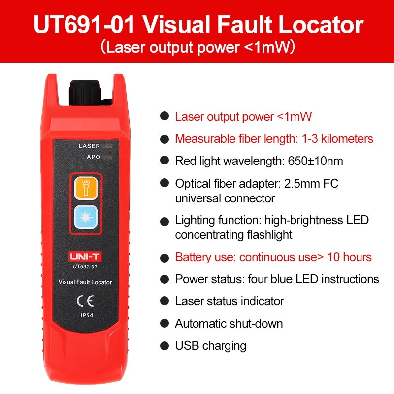 Uni-t  ut691 visuel fejlfinder rødt lys pen 15 km optisk fiber test pen gennem lys pen belysning pen rødt lyskilde test: Ut69101