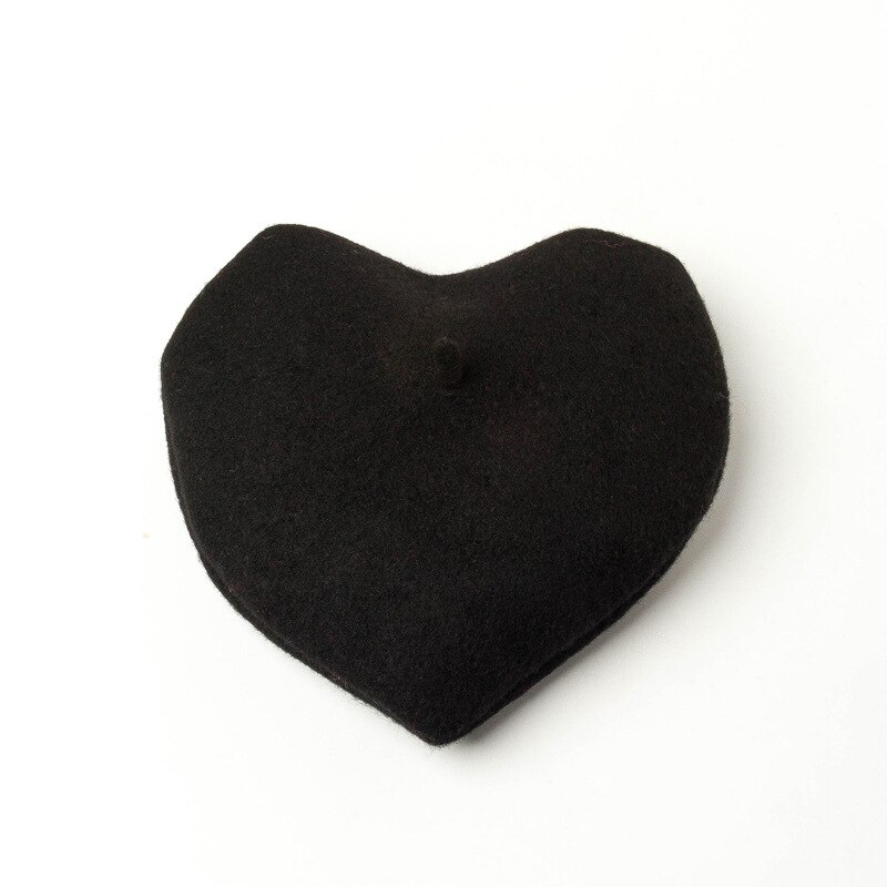 Heart Shape Beret Women Berets Female Autumn Winter Wool Beret Solid Color Warm Wool Hats French Hat Cap: Black