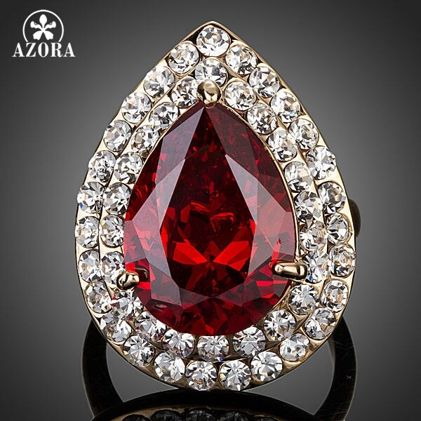 AZORA Goud Kleur Rode Zirconia Stenen Water Ring TR0125