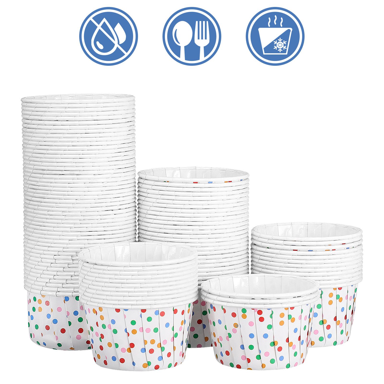 100pcs CabilockPolka Dot Paper Treat Cups Disposable Dessert Bowls for Sundae Cake Ice Cream