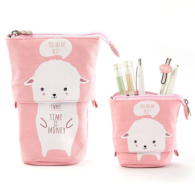 Pen Pencil Bag Case Cartoon Cute Cat Bear Sheep Canvas Fold Standing Holder Stationery Organizer Kids: 356