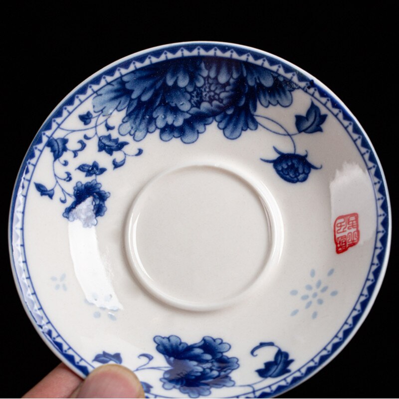 Porcelaine chinoise bleu-blanc gaiwan imprimé floral | Sous la soupière glaçure, tasse, bol, soucoupe, couvercle 150ml en