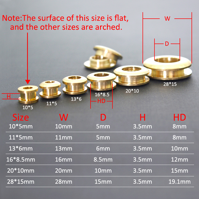 2 stuks Massief Messing Arc Oogje wasmachine grommets Stud Klinknagel Schroef Terug voor Handgemaakte DIY Lederen Tas Kledingstuk Accessoires 10 12 15mm