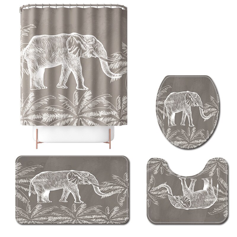Afdrukken Olifant Badmat En Douchegordijn Set Flanel Badkamer Mat Absorberende Badkamer Tapijt Wc Badmat Voet Mat