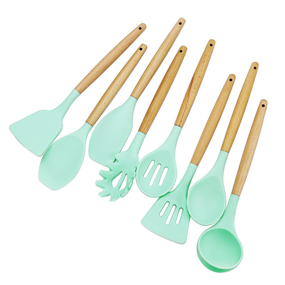Utensilios de cocina con mango de madera, cabezal de silicona, cuchara para Pasta, batidor de huevos, espátula, utensilios de cocina, 1 unidad