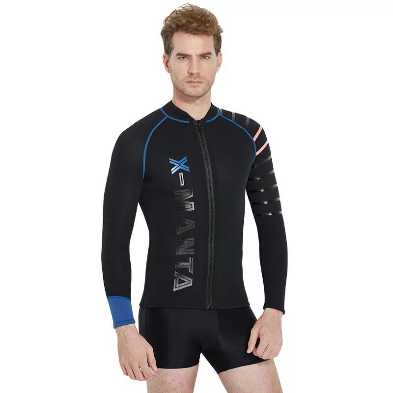 Dive & Sail 3mm Neopreen SCR Mens Wetsuits Jas, nat Pak Top Ritssluiting Zwart Lange Mouwen Dive Surfen kajakken Sutis: L