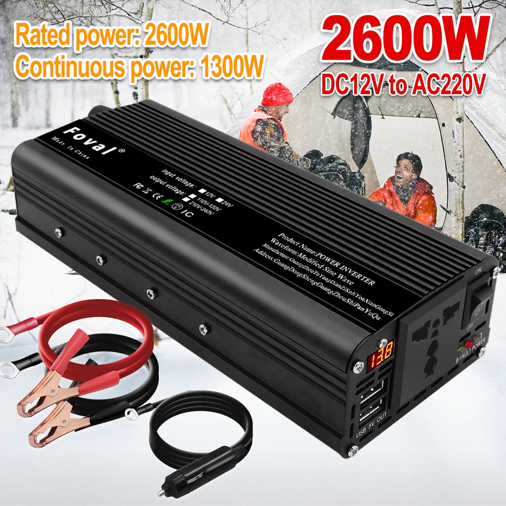 12V/24V 1500W/2000W/2600W Auto Accessoires Led Charger Adapter 4.8A 2USB charger Converter Auto Solar Boost Omvormer