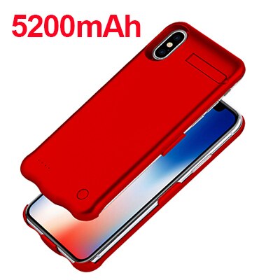 5200 mah uppladdningsbart batteriladdarfodral för iphone x extern bärbar telefonhållare powerbankfodral backup skal för iphone x: Röd