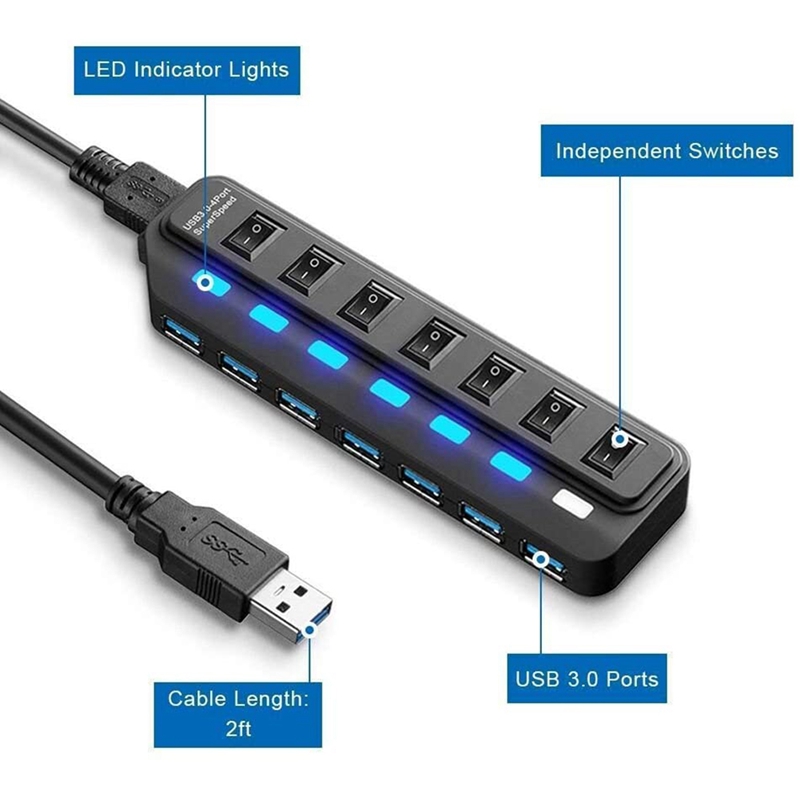 thumbnail image 2 of Staples 7-Port USB 3.0 Hub – Compact Portable Splitter For PC/Laptop, 0.5ft Cable 2 of 6