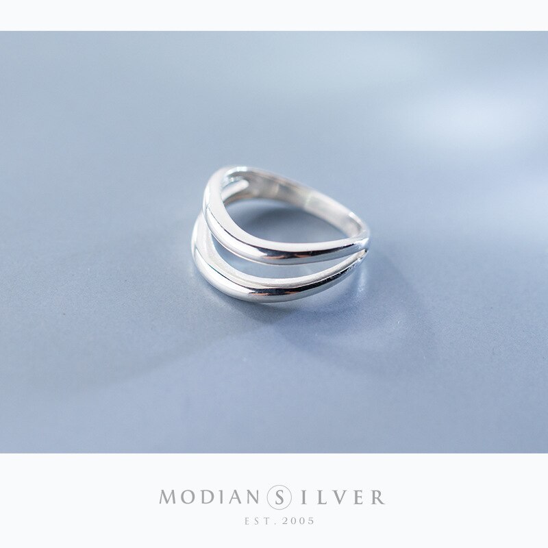 Modian dubbellager geometrisk linje sterling silver 925 tjock ring för kvinnor enkla ringfest fina smycken