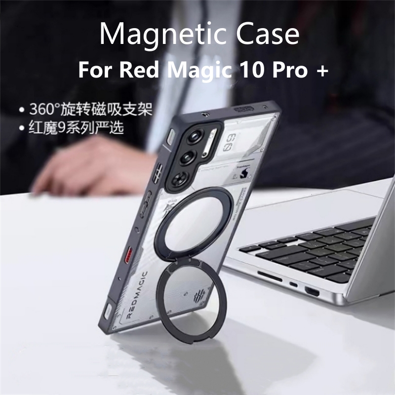 Étui magnétique pour Red Magic 10 Pro, support d'anneau, couverture arrière transparente pour Nubia RedMagic 10 Pro Plus, coque de protection pour téléphone