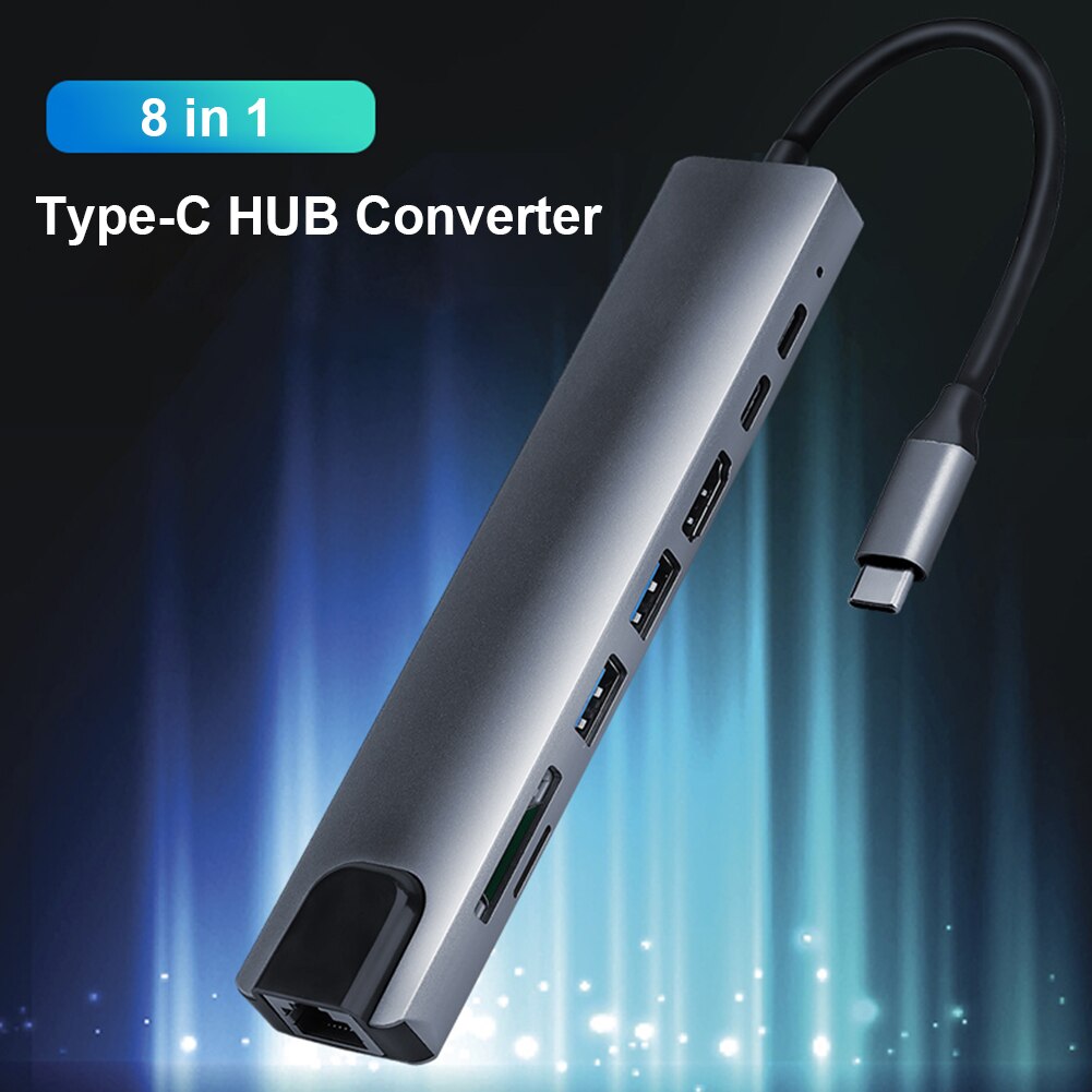 8 In 1 5Gbps Usb 3.1 Type-C Hub 4K Hdmi 1080P Vga 2 USB3.0 Tf pd Audio Adapter Notebook Smartphone Uitbreiding Converter