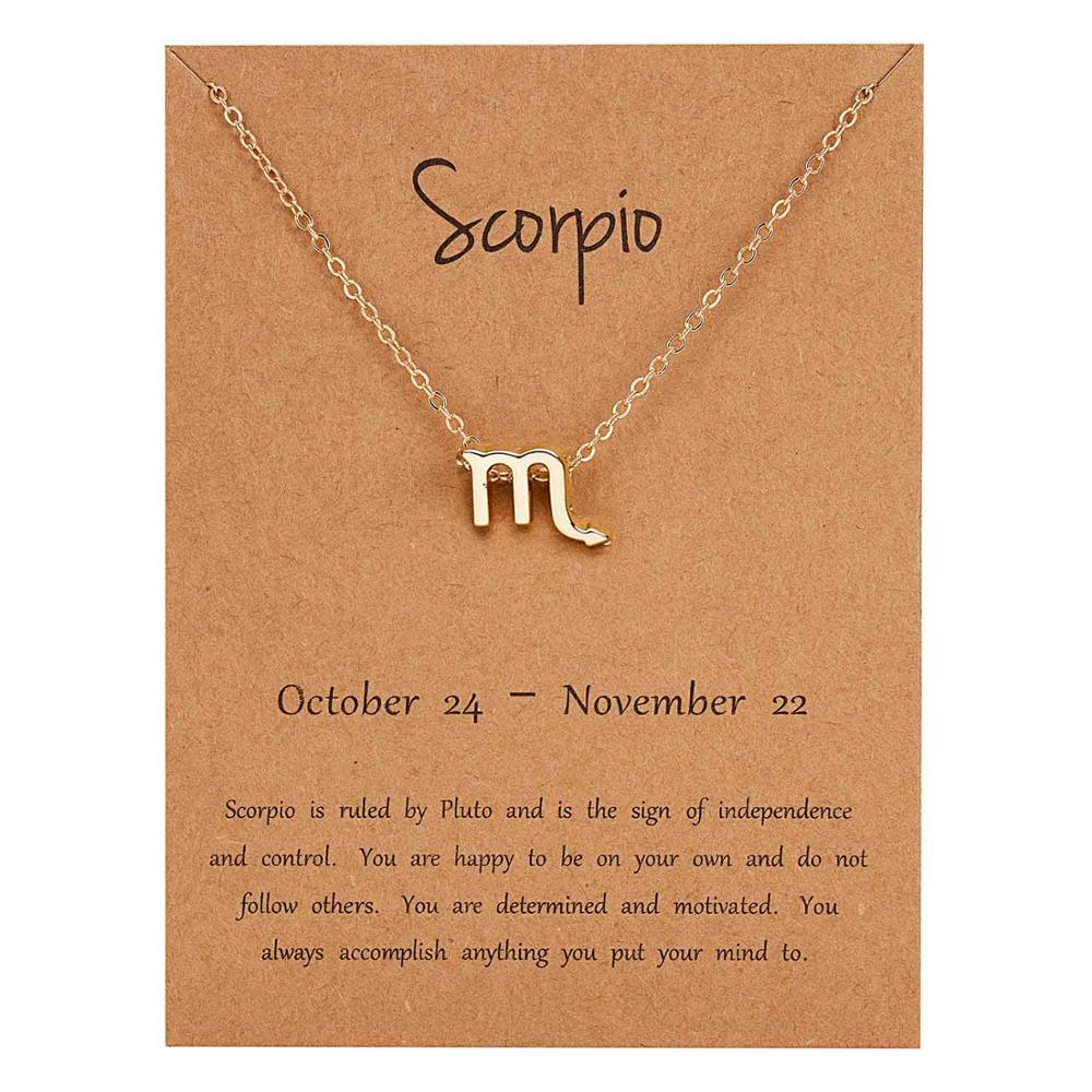 Rinhoo 12 Constellation Necklace Zodiac Sign necklace with Card Pendant Necklace charm Message Card Birthday for Women Girl: gold Scorpio