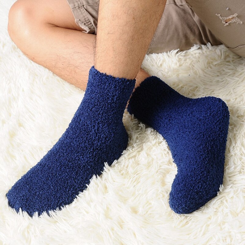 Mannen Dikker Sokken Winter Warm Coral Fleece Pluizige Effen Kleur Slaap Mannelijke Bed Sokken Calcetines